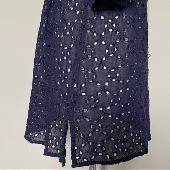 Echo Navy Eyelet Swim/Beach Cover-up Tunic, Silver O-Ring Plunge Neck, Medium - Picture 9 of 16